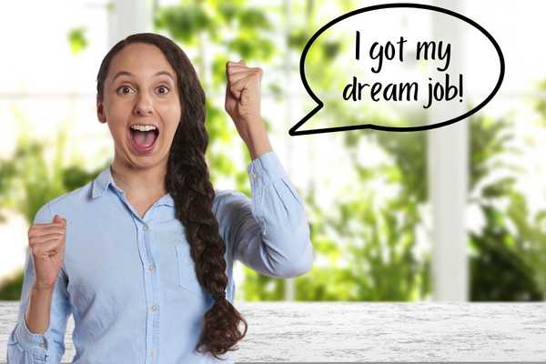 Excited woman exclaiming she got her dream job.