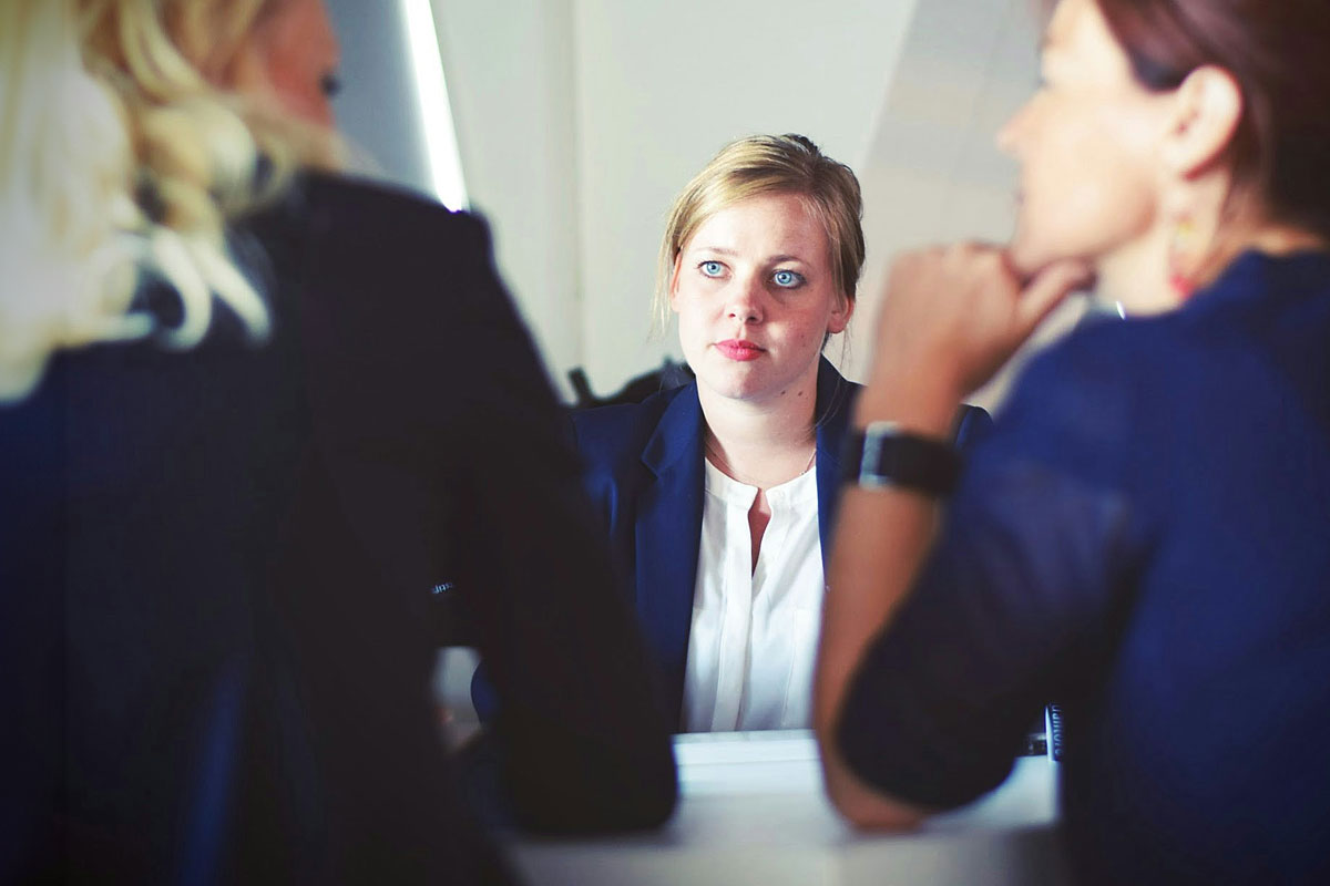 Young woman being interviewed for an accounting position.