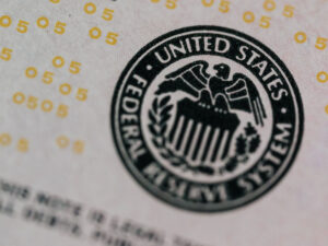 Close up shot of federal reserve stamp on bank note