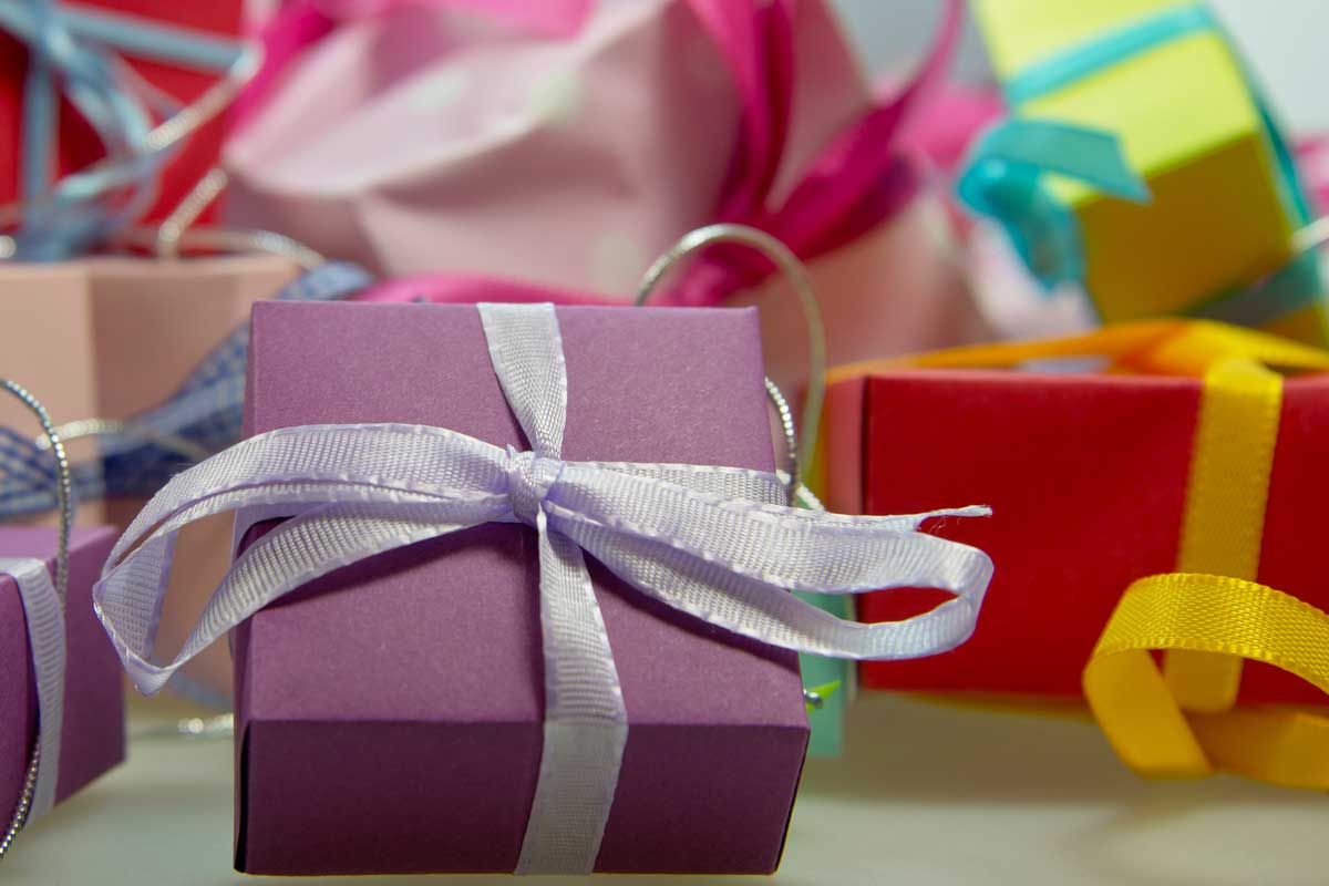 Different colored gift boxes